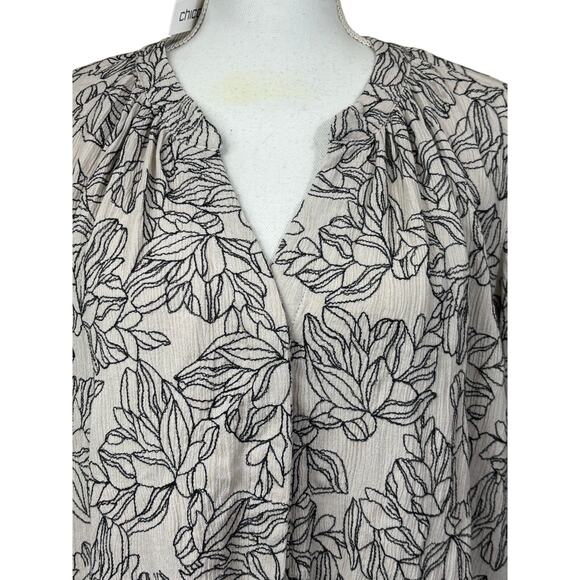Chico's Billow Sleeve Blouse, Oasis Print, Smoky Taupe - Picture 4 of 7